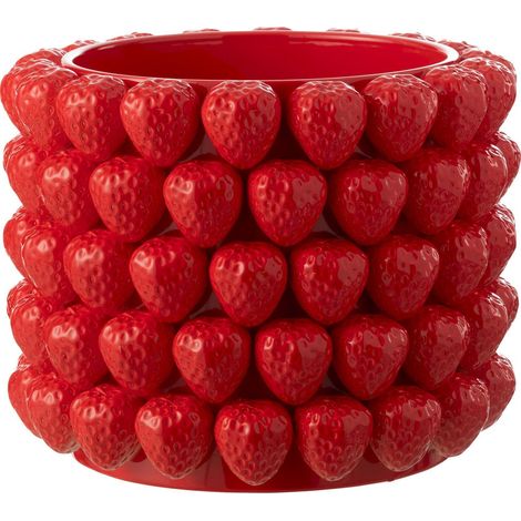 Cachepot fraise en céramique rouge design original décoratif - Rouge fraise éclatant