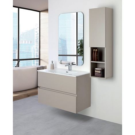 Mobile da bagno sospeso 90cm tortora con 2 cassetti Pastello Feridras (1/10)