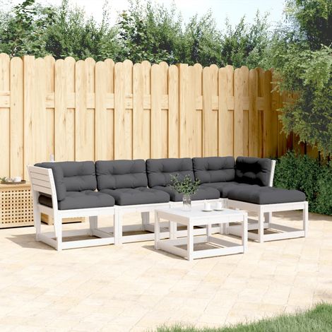 vidaXL Set Divani Giardino 5pz con Cuscini Bianco Legno Massello Pino (1/5)