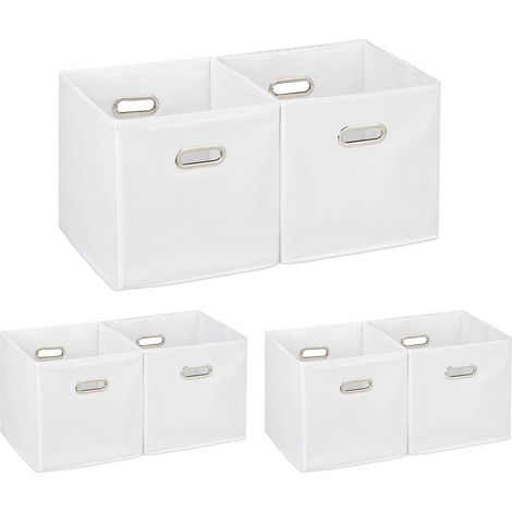 Set of 6 Relaxdays Storage Boxes, No Lids, With Handles, Folding, Square Shelf Bins, 30 x 30 x 30 cm, White