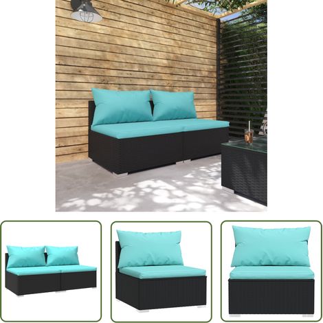 The Living Store Salon de jardin 2 pcs avec coussins Résine tressée Noir - Salon De Jardin - Meuble De Jardin - Ensemble De Meubles De Jardin - Mobilier De Jardin - Résine Tressée (1/5)