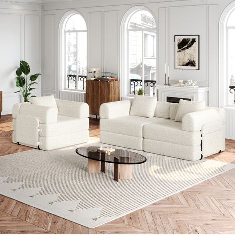 Schlafsofa 1-Sitzer Chenille Beige mit Armlehnen-Staufach, 2-in-1 (1/5)