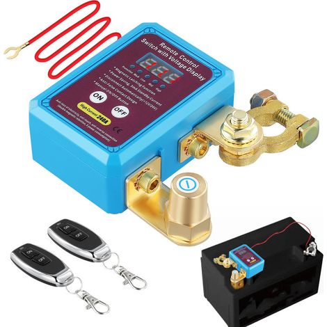 Interrupteur de sécurité sans fil 12V/24V 240A, disjoncteur batterie avec affichage LED tension. Arrêt automatique, compatible voiture, camping-car, quad, camion et démarreur de secours. (1/5)