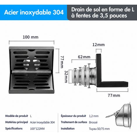 Siphon de sol mural en L gris canon pour tuyau 50 avec clapet anti-odeur et joint gris 50 réf 8742 12 × 11 × 9 cm 340 g – Livraison gratuite