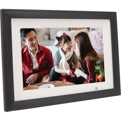Album photo numérique Wi-Fi 10,1 pouces avec écran tactile, haut-parleur intégré et cadre photo numérique en bois pour la maison. Prise UE 100-240 V. (1/5)