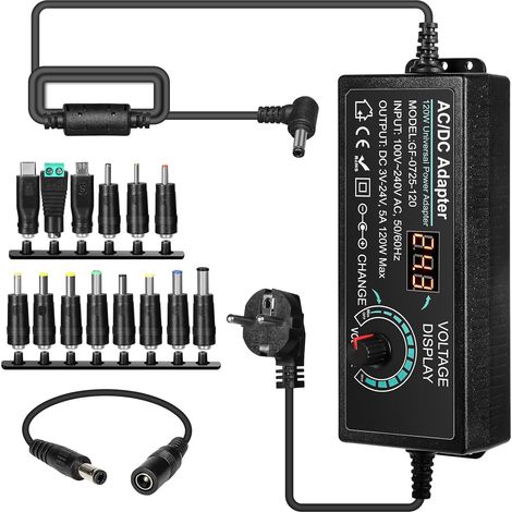 Adaptateur Secteur Universel, Adaptateur d'alimentation Réglable Adaptateur d'alimentation CA à Commutation Variable 100V-240V CA vers CC 3V-24V 5A Alimentation Universelle 120W (1/5)