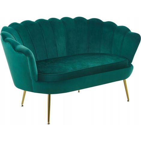 2-Sitzer-Sofa aus dunkelgrünem Samt auf goldenen Beinen für das Wohnzimmer (1/5)