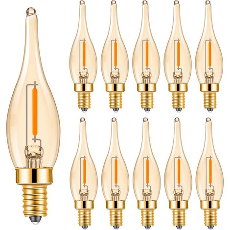 Ampoule LED E14 2200K Flamme Basse Puissance C22 Ampoule à Filament LED 0,7W équivalent à 7W,Convient pour les lampes à bougies les lustres et les veilleuses,faible puissance,220V-240V,Lot de 10 (1/5)