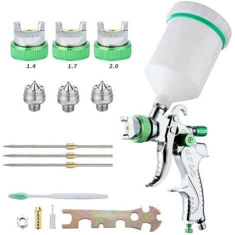 Aiperq Professionnel Pistolet à Peinture Haute Pression Kit Pistolet à Pulvérisation d'Air Pistolet a Peinture Pneumatique à Alimentation par Gravité HVLP 600CC 1.4MM/1.7MM/2.0MM 3 Taille Buses (1/4)