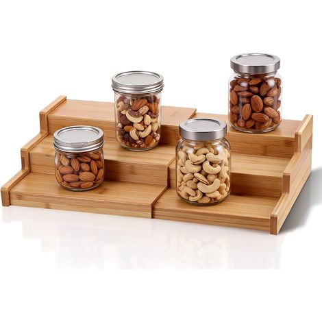Étagère à Épices Extensible en Bambou à 3 Niveaux – Rangement Épices pour Cuisine et Plan de Travail (1/5)