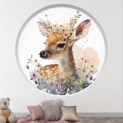 Stickers Trompe l'oeil Arche ronde Enfants - Faon floral - Diamètre 30 cm (1/4)