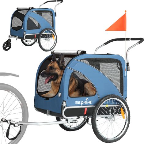SEPNINE Remorque pour chien 123×57×103 cm, remorque vélo pliable pour animaux de compagnie avec roues pneumatiques de 50 cm, 16 kg, bleu (1/5)