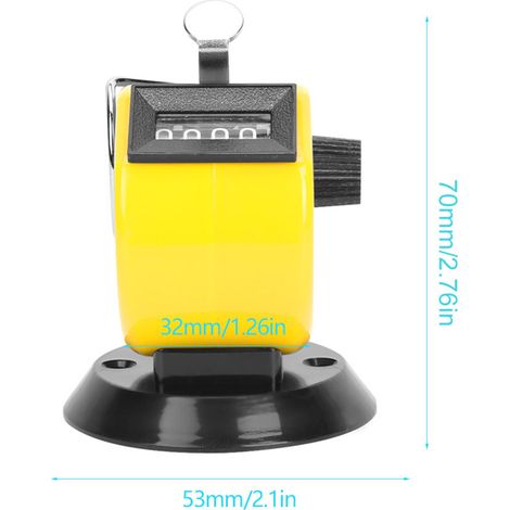 BERM Compteur manuel portable 4 chiffres boîtier plastique ABS mécanique avec socle crochet jaune pour statistiques réunion (1/5)