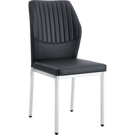 ELVMI Lote de 4 Sillas de Comedor, Respaldo Acanalado y Patas Antideslizantes, Metal y Cuero PU, Negro Plata (1/5)