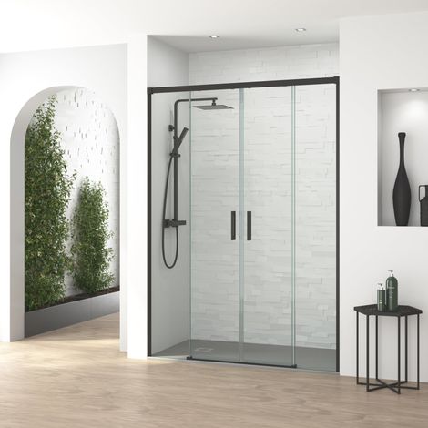 BATHME NIXON Mampara Frontal Ducha 2Fijos+2Correderas Negro - Medida: 147-152 cms - ref: YA12150100 (1/2)