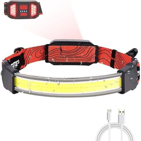 Lampe Frontale Led Rechargeable,Imperméable Frontale Avec feux arrière rouges pour Le Camping, la Pêche, Le Jogging