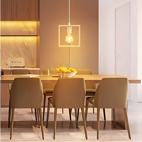 Suspension Lumineuse Carrée Bois Clair - Douille E27 - Sans Ampoule - Style Nordique