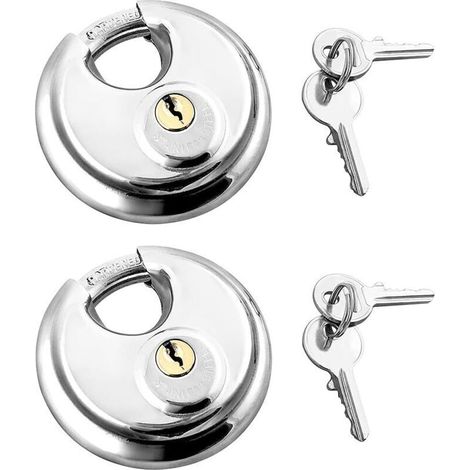 Lot de 2 Cadenas avec Manille en Acier Inoxydable Verrouillage du Disque 2 Clés, Cadenas Extérieur Cadenas Résistant aux Intempéries