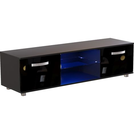 Meuble TV Cosmo avec LED, Buffet 2 Portes, Rangement Salon, Éclairage, Noir, 140cm (1/5)