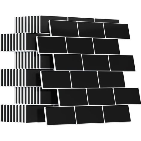 Plus épais Credence Adhesive pour Cuisine, Faux Carrelage Adhesif Mural Salle de Bain, Crédence Adhesive Metro 3D (10 Pièces, Noir) (1/5)