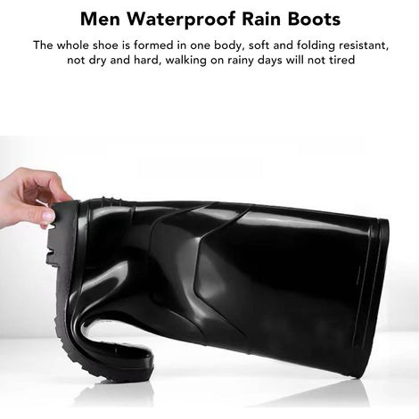 Bottes de pluie noires pour hommes, chaussures de travail, chaussures imperméables, bottes en caoutchouc montantes, bottes aquatiques, taille 44. (1/5)