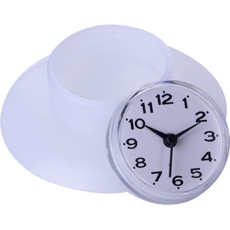 Montre murale étanche pour salle de bain et cuisine, horloge quartz à ventouse, miroir décoratif blanc, fixation murale sans perçage (1/3)