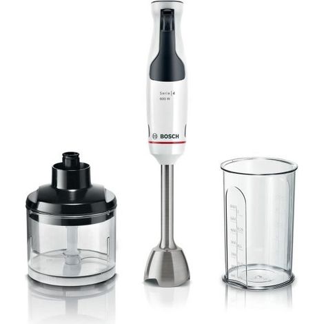 Bosch MSM4W220 Serie 4 ErgoMaster Frullatore ad Immersione 600W QuattroBlade con Tritatutto e Bicchiere Graduato colore Bianco (1/5)