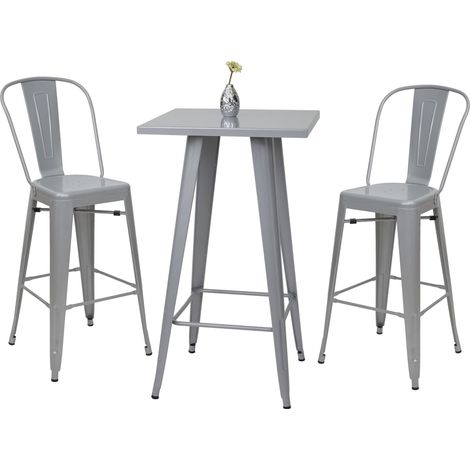 [JAMAIS UTILISÉ] Set table mange-depout + 2x tabouret de bar HHG-866, chaise/table de bar, design industriel, gris