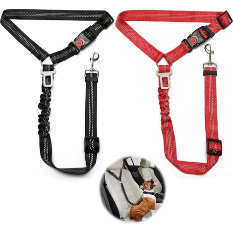 pièces réglable Ceinture securite Chien Voiture, Coussin élastique Anti-Vibration Ceinture sécurité Chien Convient aux Voitures (Noir + Rouge) (1/5)