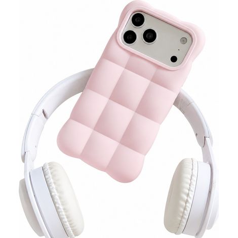 Coque pour iPhone 18 Pro Max, silicone liquide, motif nuage, grille carrée, antichoc, blanc, couleur poudre caramel. (1/5)