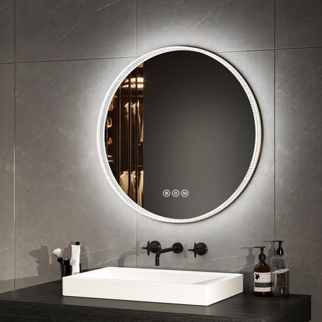 EMKE Specchi luminosi per bagno, diametro 60cm, cornice in acrilico, interruttore touch antiappannamento, luce bianca fredda/calda/neutra, cornice dorata (1/5)