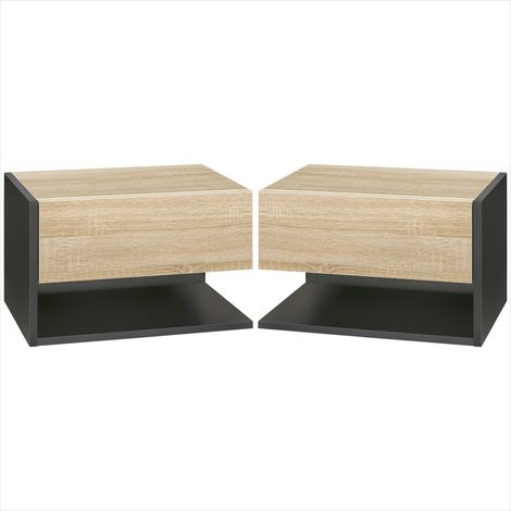 Table de chevet murales bois noir lot de 2 avec tiroir (1/5)