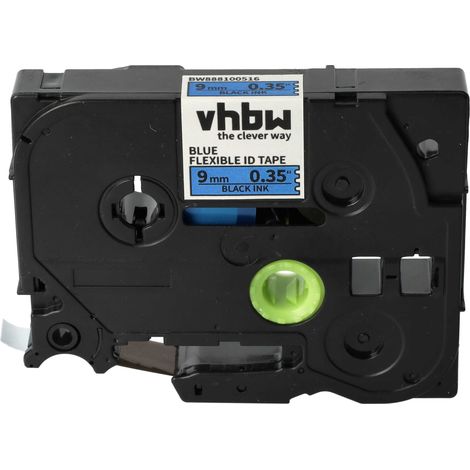 vhbw 1x Label Tape compatible with Brother PT 1900, 1880, 1890W, 1850VP, 18R, 18RKT Label Printer 8m x 9 mm, Black on Blue, Flexible (1/4)
