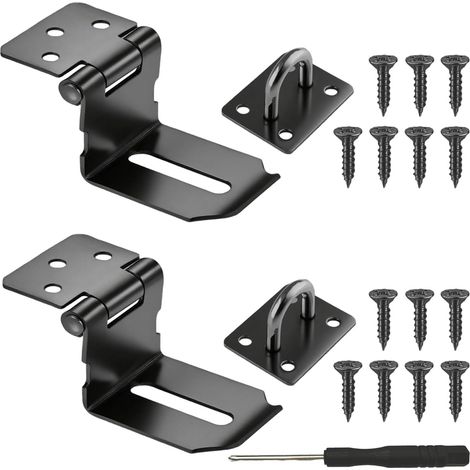 Lot de 2 loquets de cadenas à angle droit, loquets de verrouillage en acier inoxydable à 90 degrés pour portail de jardin, porte de grange en bois, boîte de rangement, placards, armoires (1/5)