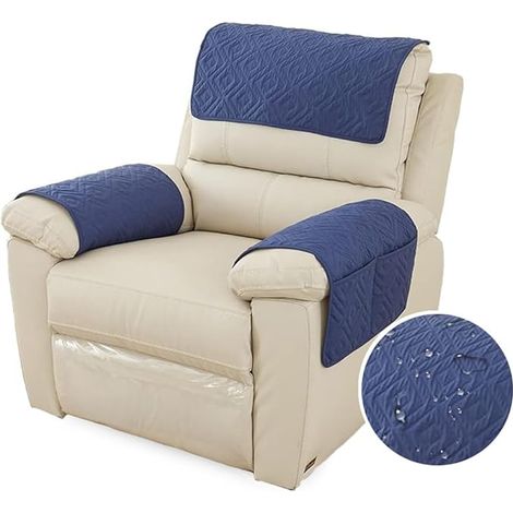 Sofa Armrest Cover, Waterproof Armrest Cover for Armrest Relax Armrest with Pocket, Quilted Non-Slip Armchair Cover (1 Seater, Dark Blue) (1/5)