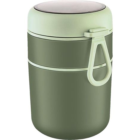 Boîte à lunch en acier inoxydable, récipient alimentaire isotherme à 2 compartiments  étanche, porte-gobelet portable, conservation thermique des aliments chauds (1/5)