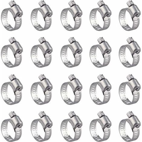 Set mit 20 Edelstahl-Schlauchschellen – verstellbar (16–25 mm), rostbeständig, zur Befestigung von Rohren – Crezuo