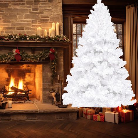 Jiubiaz Künstlicher Weihnachtsbaum Tannenbaum, PVC Nadeln Metallständer & Klappsystem Christbaum Weiß 210cm (1/5)