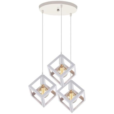 royaluxe- Plafonnier Antique À 3 Lumières Lustre Creative Cube Blanc Suspension Luminaire Rétro En Métal, Pour Bureau, Chambre À Coucher, Cuisine, Bar, E27 (1/5)