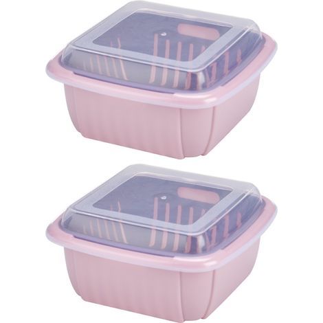 Fruit Storage Container - With Colander And Lid - Food Grade PP - For Refrigerator Or Kitchen Use - Set Of 2 (1/4)
