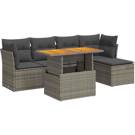 Maison Exclusive - Set Divano da Giardino 6 pz con Cuscini Grigio in Polyrattan (1/5)