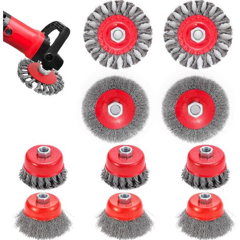 10 Pièces Brosse Metallique pour Perceuse Meuleuse D'angle, Brosse Métallique Meuleuse Diamètre 75 mm et 100 mm, avec Filetage M14, Brosse Meuleuse pour Dérouillage,Polissage et Nettoyage Métal
