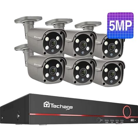 Sistema de vigilancia, soporte para 8 canales, audio bidireccional, 8 canales, 6 cámaras de 5 MP, disco duro integrado de 1 TB. (1/2)