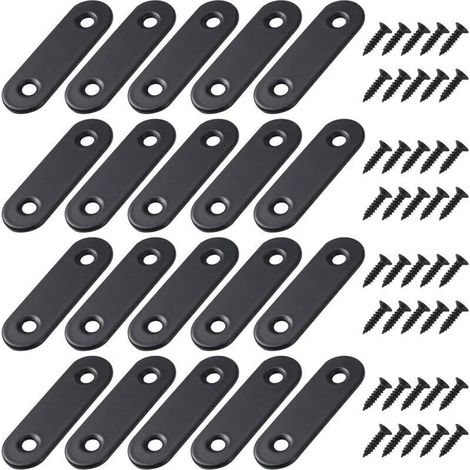 Equerre de Fixation Plats Droits Support en Droit Plat Metalliques Equerres avec Vis pour Bois Meubles Placard Réparation Support 50 16mm Noir 20 Pièces