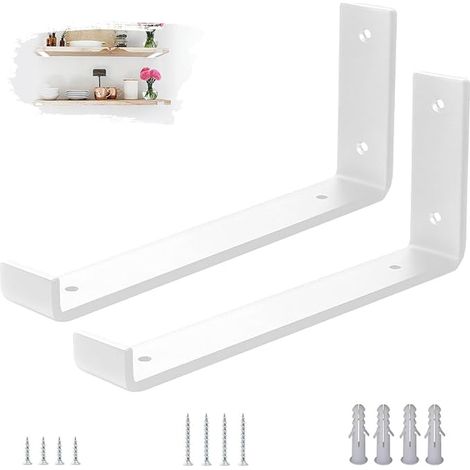 Equerre Etagere Murale Blanche, Support Acier 5mm Étagère Charge Lourde Rebords Anti-Glissement - Fixation Équerre Étagère 30cm (1/5)