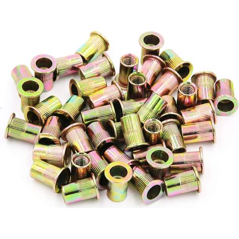 Écrous rivetés tête plate M6 en acier zingué, inserts écrous à sertir, lot de 50 pièces, fixation filetée pour tôles (1/5)