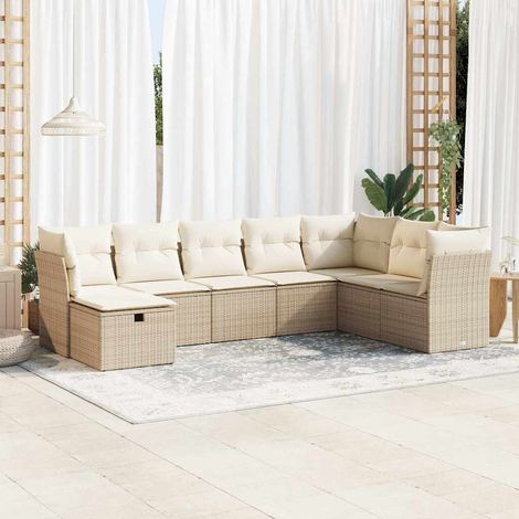 8-tlg. Garten-Sofagarnitur mit Kissen Beige Poly Rattan