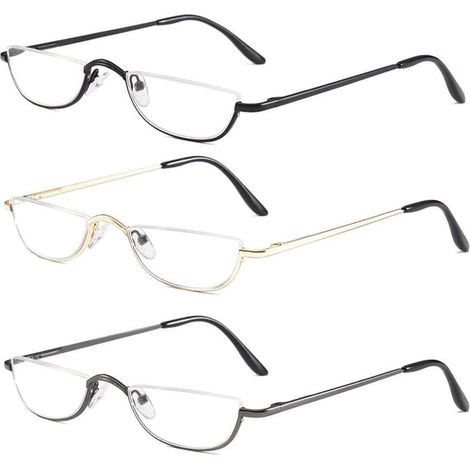 Lunettes de lecture demi-monture - Lot de 3 - Métal - Charnières à ressort - Vision de près - +1,00