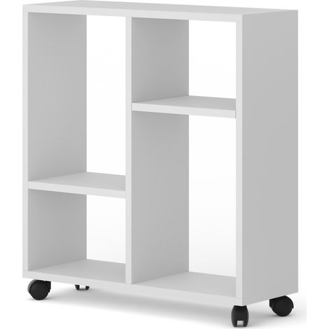 Mesa de centro estantería TRASCO 2 blanco mate con ruedas