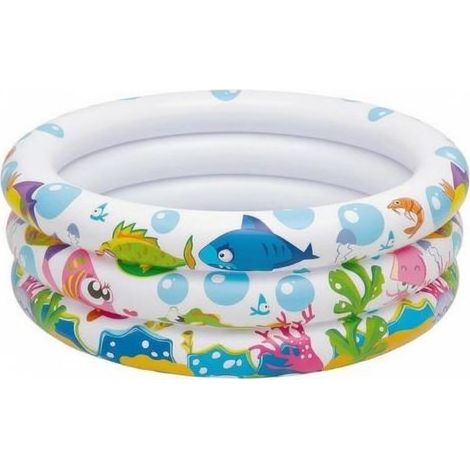 Piscine Gonflable Ronde Motif Océan Piscine Enfant Ronde Plantes Aquatiques Bassine Gonflable à Triple Anneau pour Extérieur (1/5)